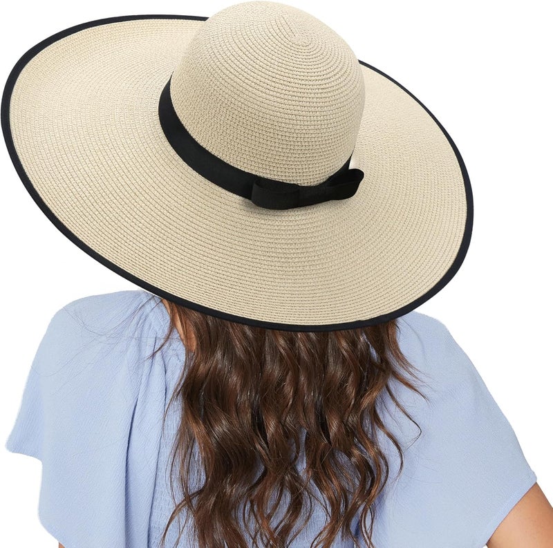 Naivlizer Women Wide Brim Sun Hat UPF50 Straw Summer Hat Floppy Beach Hat Roll-Up - Image 2